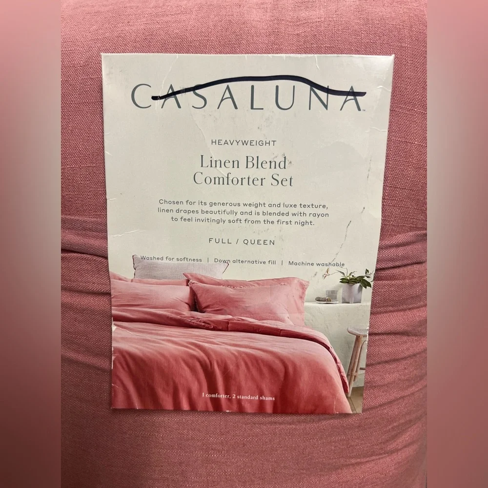 NWT Heavyweight Linen Blend Queen Comforter & Sham Set - Rose Cozy Cotton Warm